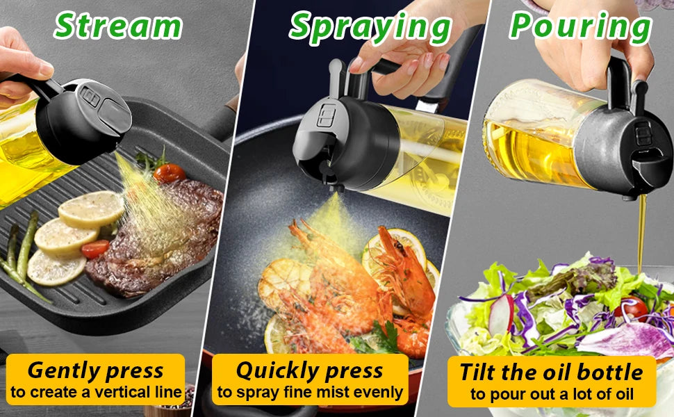 2-in-1 Olive Oil Dispenser Bottle 500ml – Plastic Oil Sprayer for Cooking, BBQ, Baking