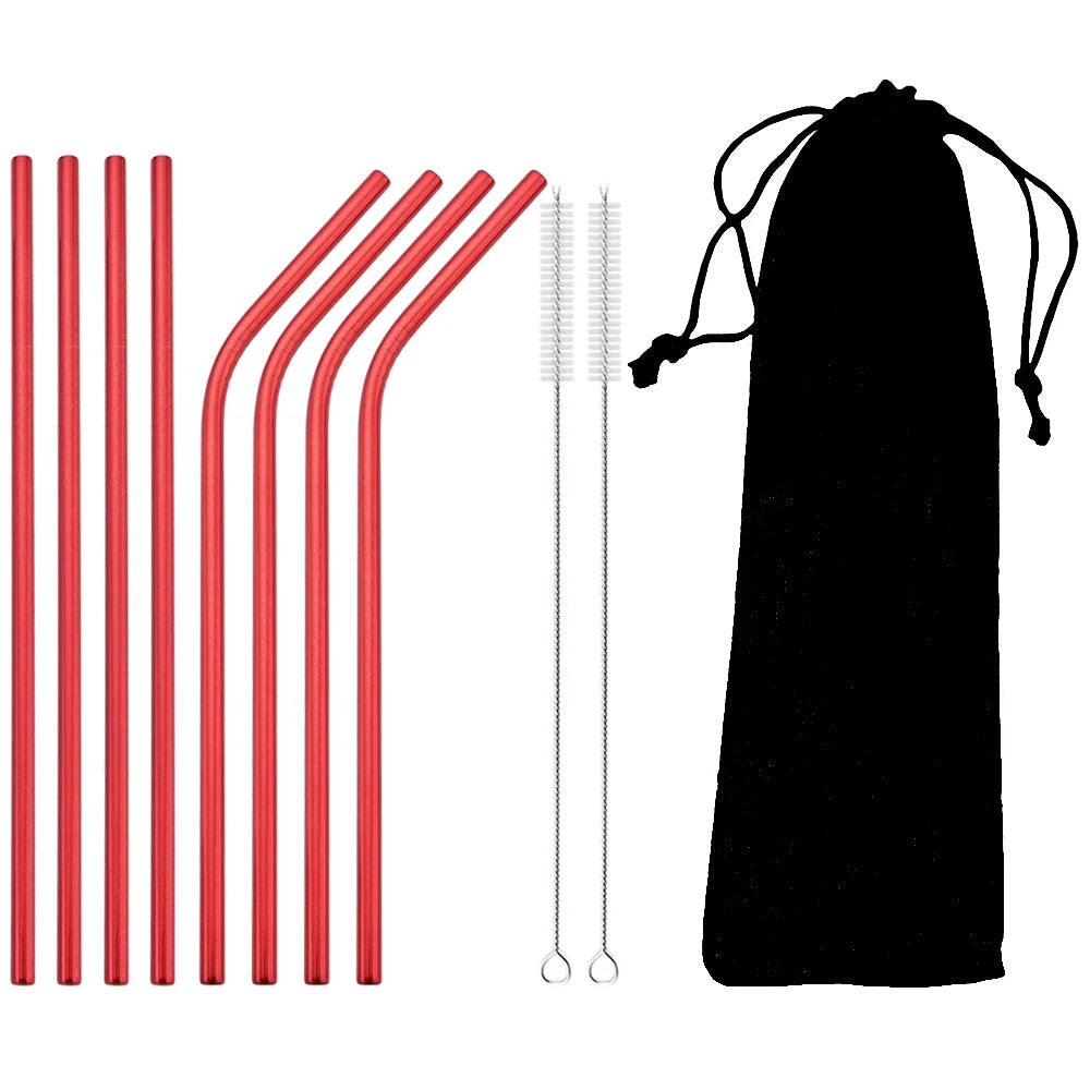 Stainless Steel Drinking Straws Set with Brush – Reusable Bar/Cocktail Straws (6/8/12 pcs)