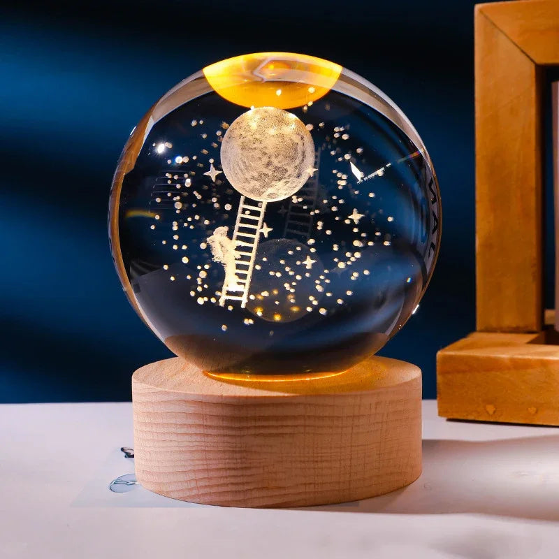 3D Galaxy Sphere Night Light | Astronaut & Moon USB Lamp | Kids Room Decor