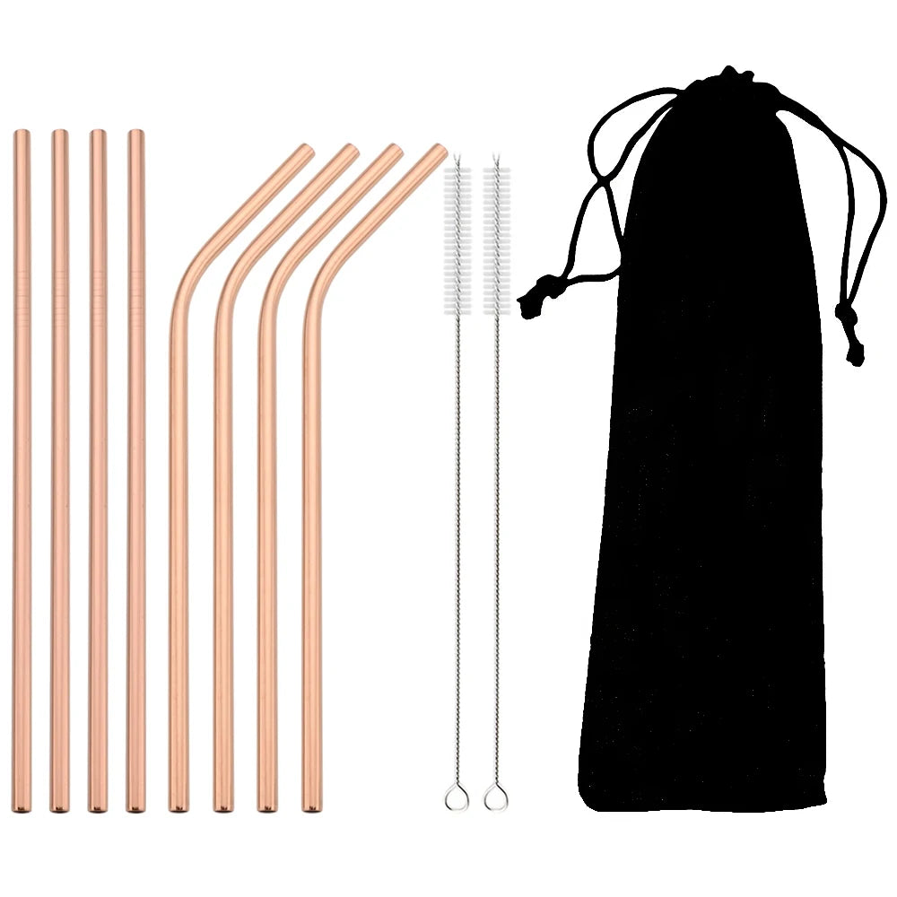 Stainless Steel Drinking Straws Set with Brush – Reusable Bar/Cocktail Straws (6/8/12 pcs)
