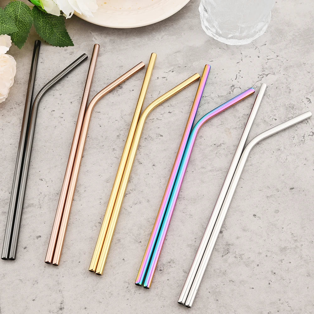 Stainless Steel Drinking Straws Set with Brush – Reusable Bar/Cocktail Straws (6/8/12 pcs)