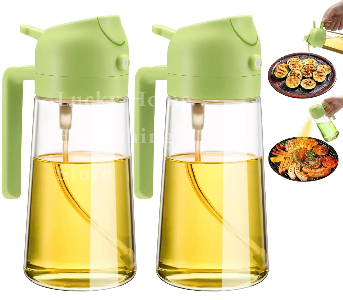 2-in-1 Olive Oil Dispenser Bottle 500ml – Plastic Oil Sprayer for Cooking, BBQ, Baking