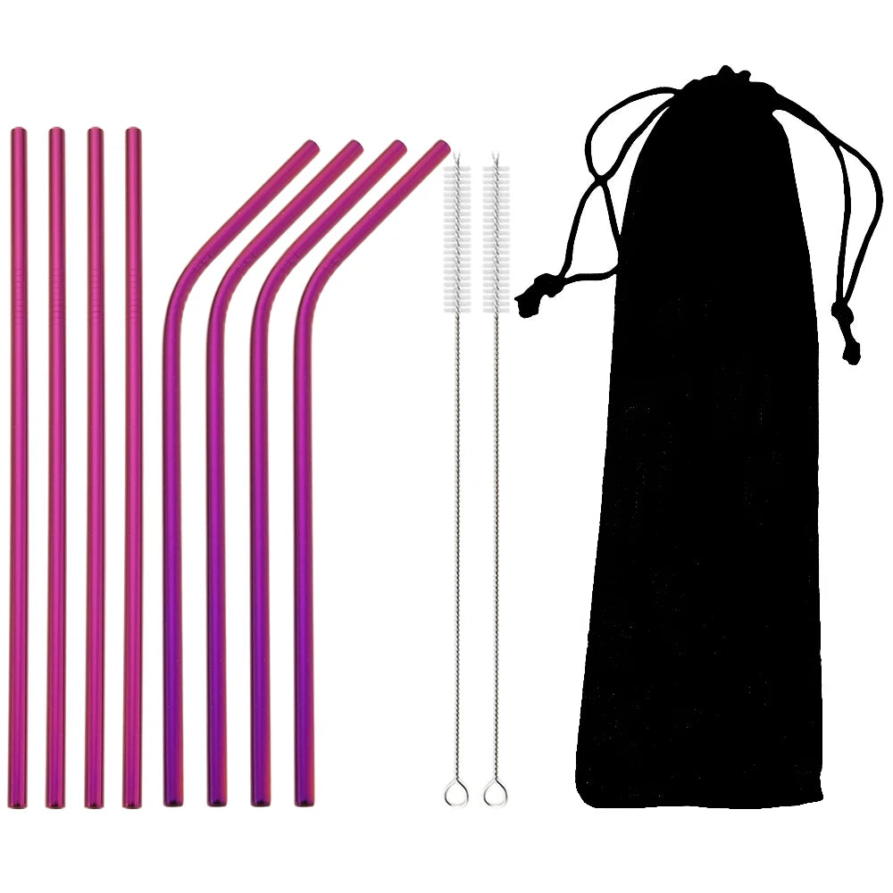 Stainless Steel Drinking Straws Set with Brush – Reusable Bar/Cocktail Straws (6/8/12 pcs)