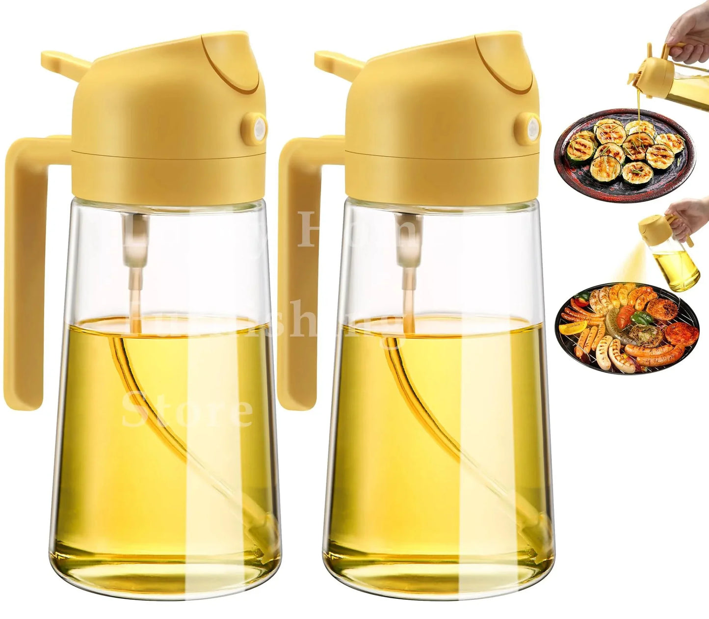 2-in-1 Olive Oil Dispenser Bottle 500ml – Plastic Oil Sprayer for Cooking, BBQ, Baking