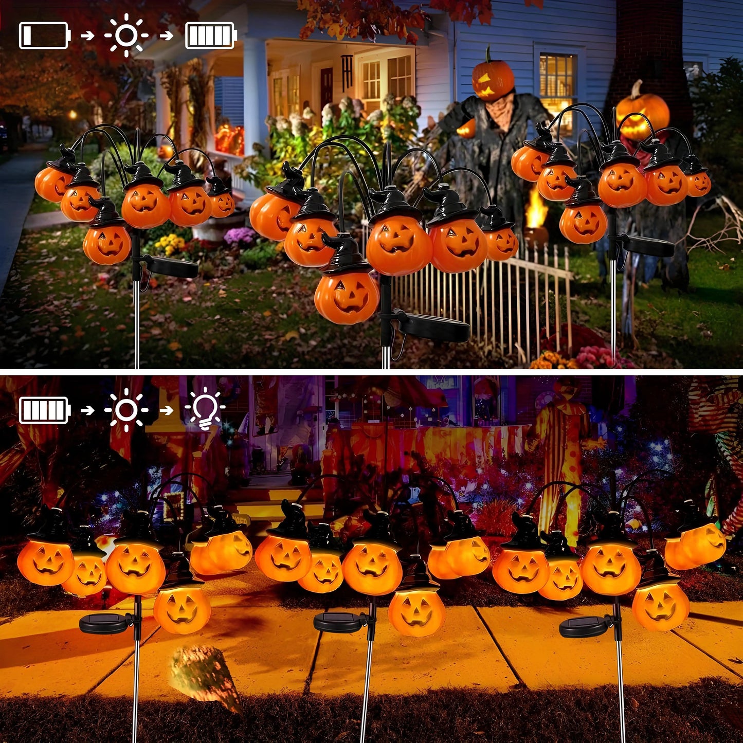 Solar-Powered Halloween Pumpkins with 24 LEDs – 4-Pack