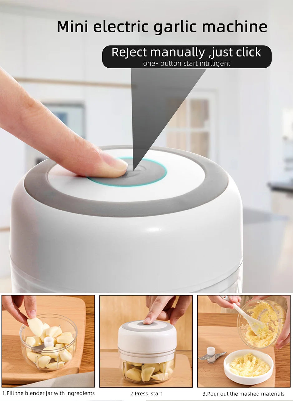 Mini Electric Food Chopper and Egg beater– USB Rechargeable Garlic, Meat & Vegetable Crusher